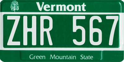 VT license plate ZHR567