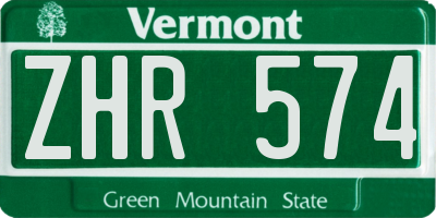 VT license plate ZHR574