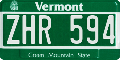 VT license plate ZHR594