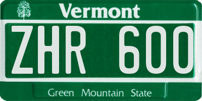VT license plate ZHR600
