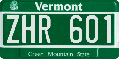 VT license plate ZHR601