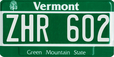VT license plate ZHR602