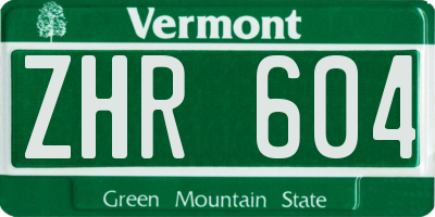 VT license plate ZHR604