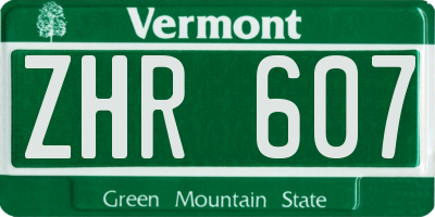 VT license plate ZHR607