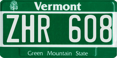 VT license plate ZHR608