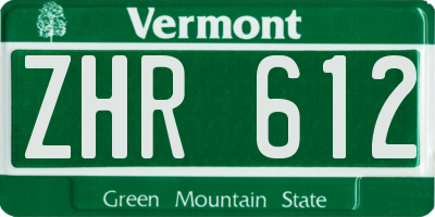 VT license plate ZHR612
