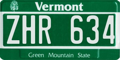 VT license plate ZHR634