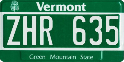 VT license plate ZHR635