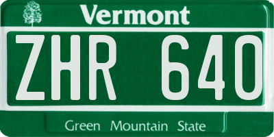 VT license plate ZHR640