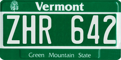 VT license plate ZHR642