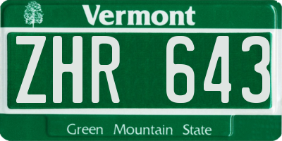 VT license plate ZHR643