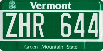 VT license plate ZHR644