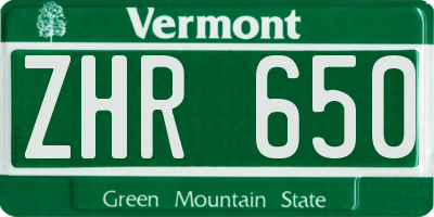 VT license plate ZHR650