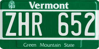 VT license plate ZHR652