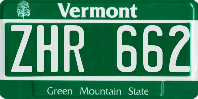 VT license plate ZHR662