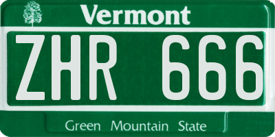 VT license plate ZHR666