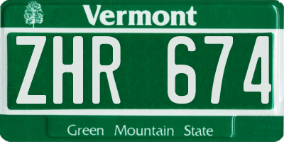 VT license plate ZHR674