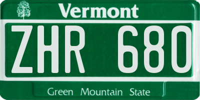 VT license plate ZHR680