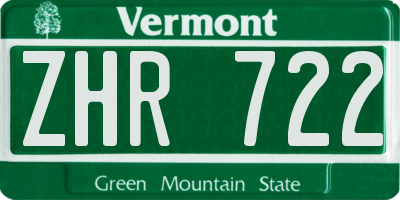 VT license plate ZHR722