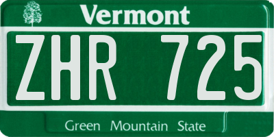 VT license plate ZHR725