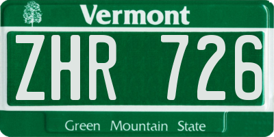 VT license plate ZHR726