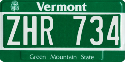VT license plate ZHR734