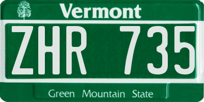 VT license plate ZHR735