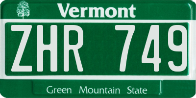 VT license plate ZHR749