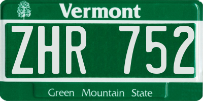 VT license plate ZHR752