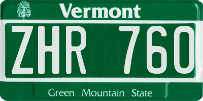 VT license plate ZHR760