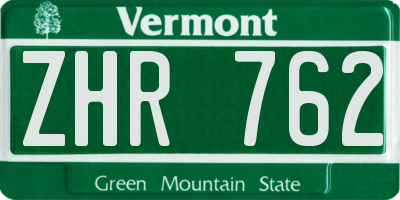 VT license plate ZHR762