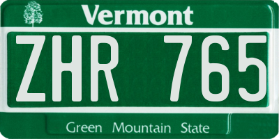 VT license plate ZHR765