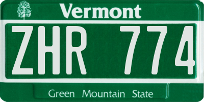 VT license plate ZHR774