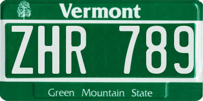 VT license plate ZHR789