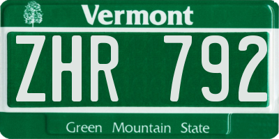 VT license plate ZHR792