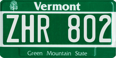 VT license plate ZHR802