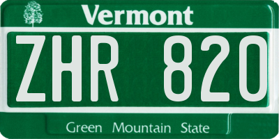 VT license plate ZHR820