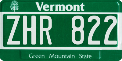 VT license plate ZHR822
