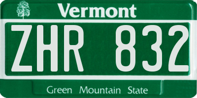 VT license plate ZHR832