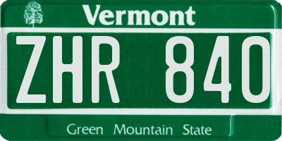 VT license plate ZHR840