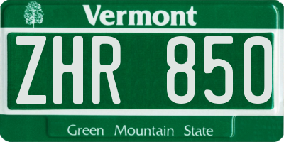 VT license plate ZHR850