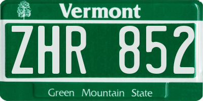 VT license plate ZHR852