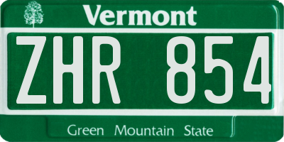 VT license plate ZHR854
