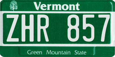VT license plate ZHR857