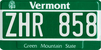 VT license plate ZHR858