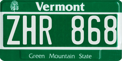 VT license plate ZHR868