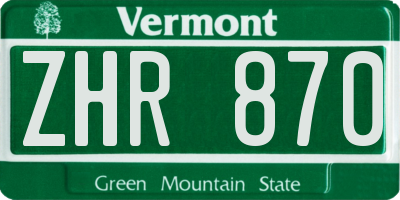 VT license plate ZHR870