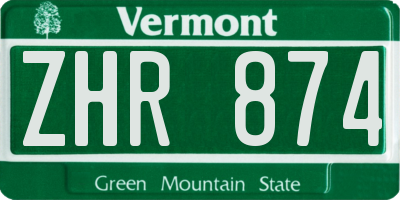 VT license plate ZHR874