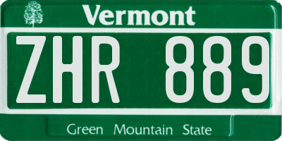 VT license plate ZHR889