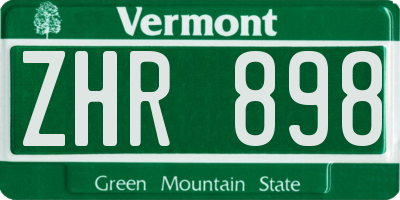 VT license plate ZHR898